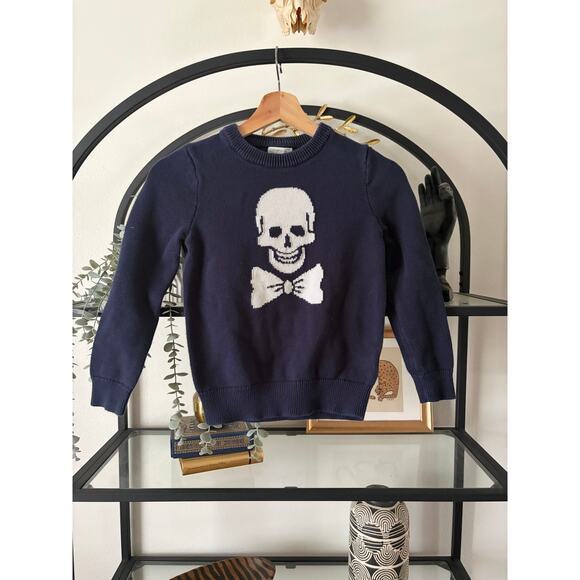 Crewcuts Other - Crewcuts Skull Sweater Boys Size 10 Navy Knit J Crew Halloween Preppy